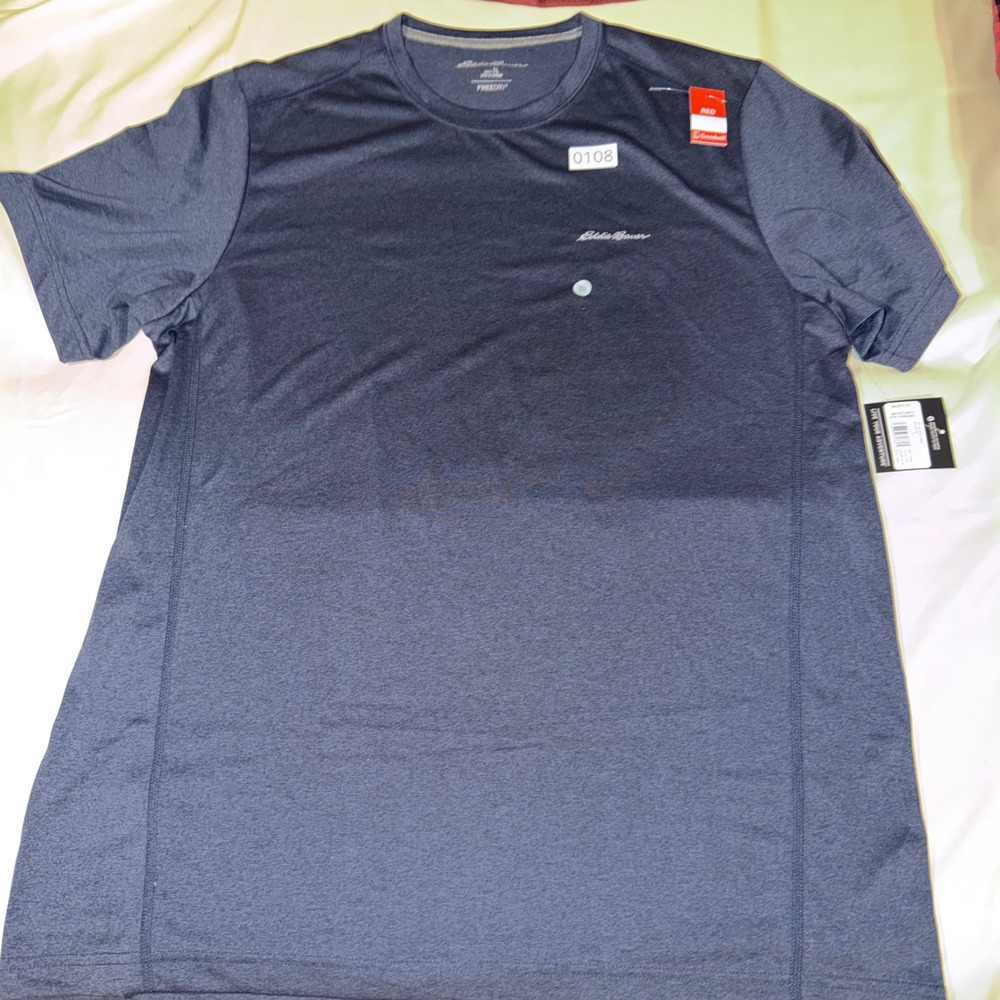 NWT Eddie Bauer Mens L FreeDry Performance T-Shirt Heather Navy Blue Tall